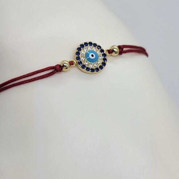 Sterling SIlver 925 Blue Evil Eye Design with adjustable Bracelet - Picture 1 of 4